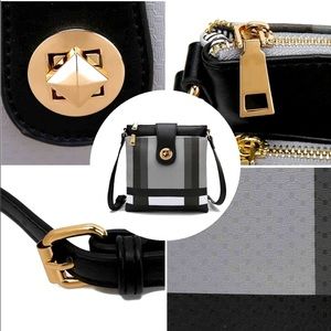 BNWT MKF CROSSBODY PLAID IN SHADES OF BLACK/GREY/WHITE